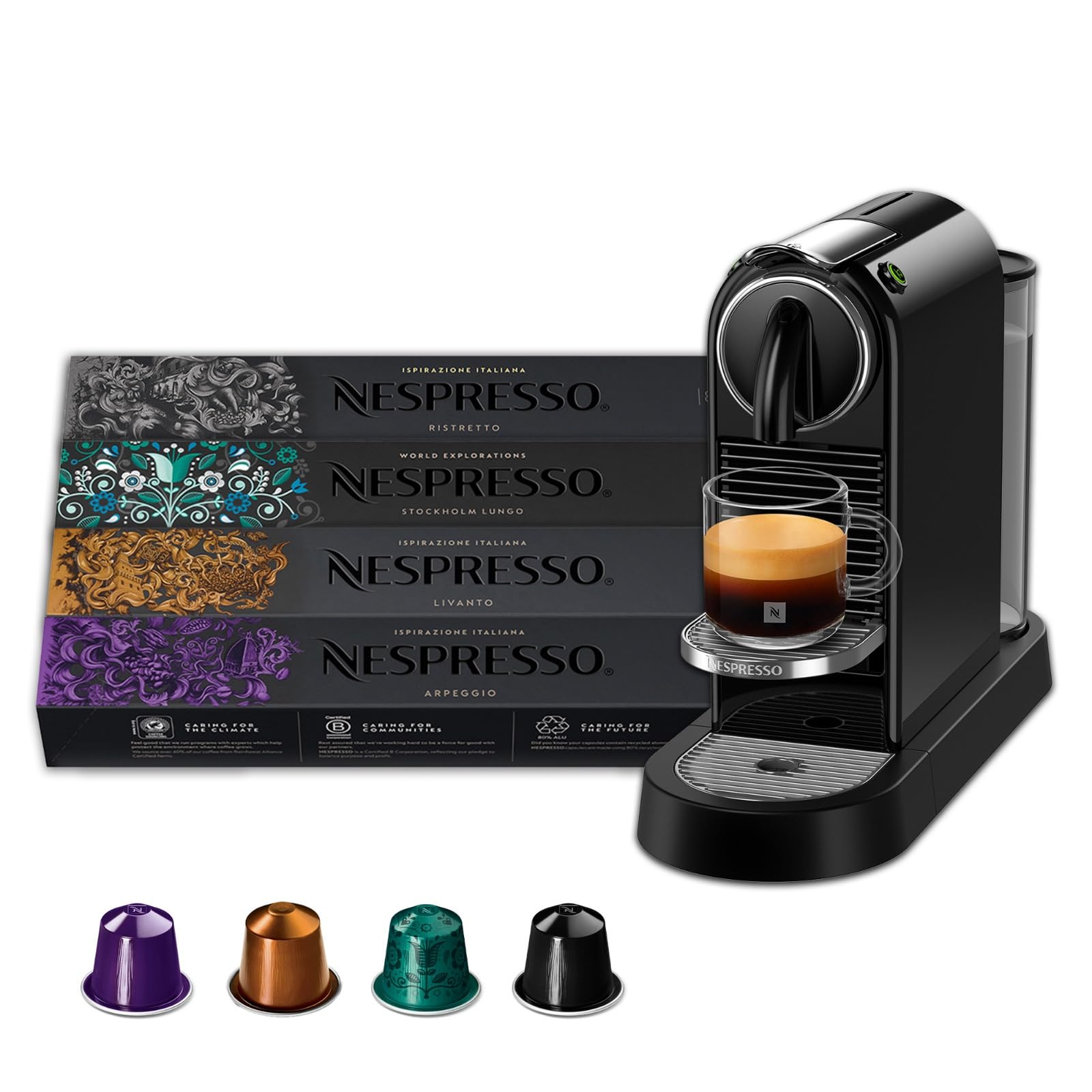 Nespresso CitiZ Coffee Machine (Black) | 4 Coffee Sleeves combo